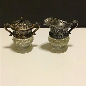 Antique 1800s silver&Glass salt and pepper shakers